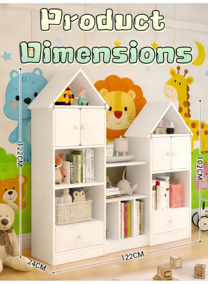 Castle Shape Children's Bookshelf, Kids Bookcase Display Case Kids Toy Storage Organizer Multifunctional Storage Cabinet Bookshelf Suitable for Playroom, Children's Room, Living Room (White, SGG049DG) - Image 3